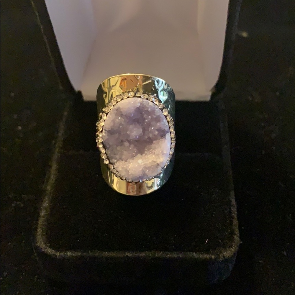 Lavender Druzy Agate Geode Rhinestone Ring